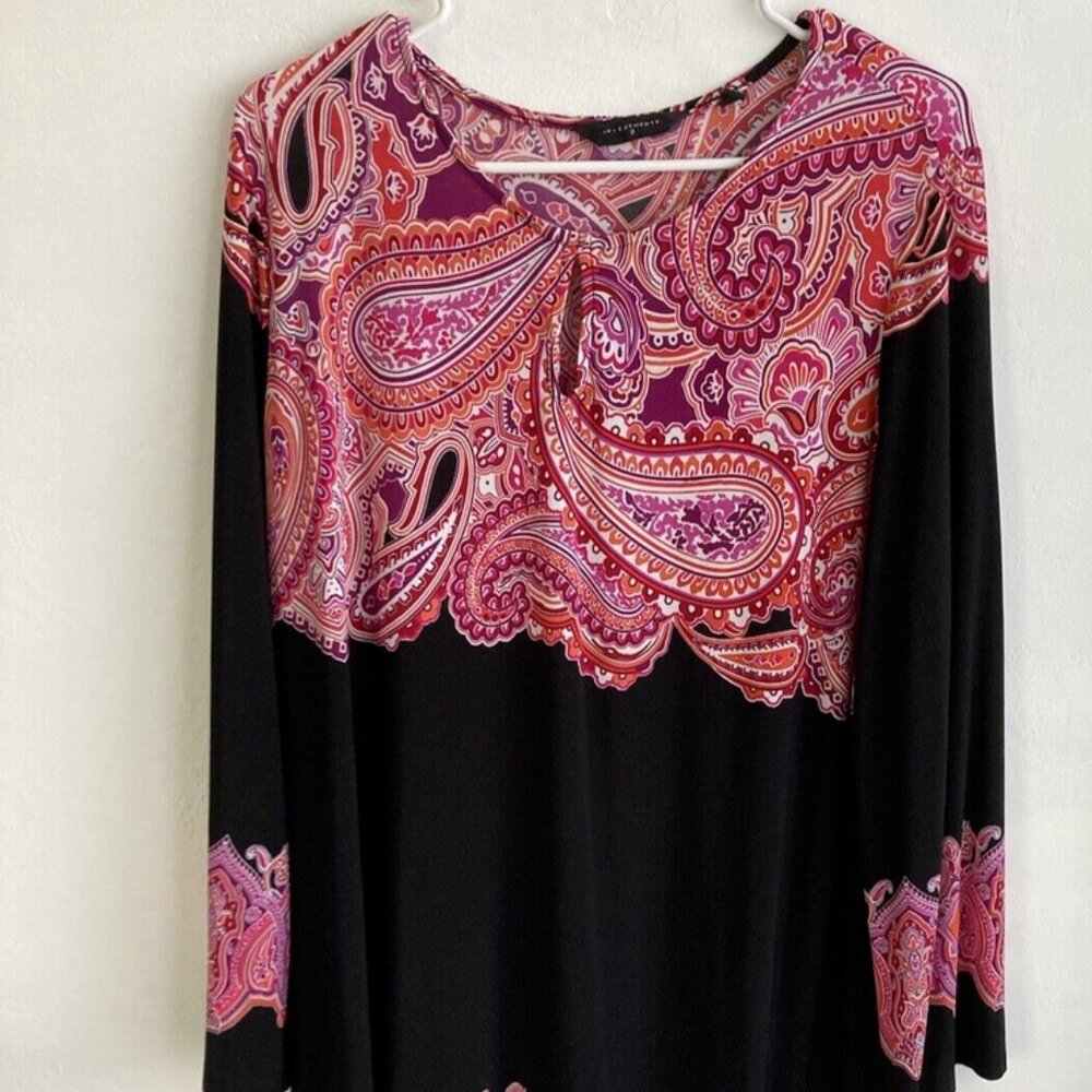 Investments II Womans Dress XL Long Sleeves Geometric Red Black Poly Ble…